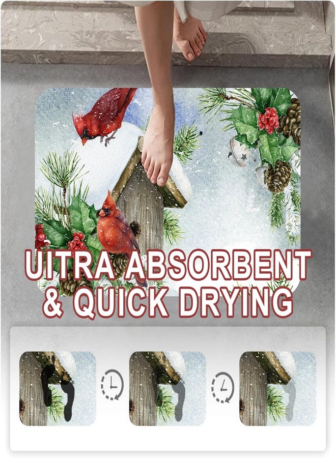 Identiy Christmas Bathroom Rug,Winter Red Cardinal Birds Bath Mat for Tub Non Slip, Soft Absorbent Easy Clean Quick Dry Bathroom Mat for Tub Shower Home Decor 17x29.5 inch - Image 3